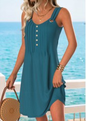 Peacock Blue Short Tummy Coverage Sleeveless V Neck Dress | thumb picture 