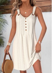Beige Short Tummy Coverage Sleeveless V Neck Dress