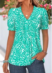 Cyan Geometric Print Frill Short Sleeve T Shirt | thumb picture 