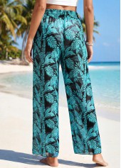 Plants Print Detail Green Elastic Waist Pants | thumb picture 