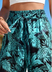 Plants Print Detail Green Elastic Waist Pants | thumb picture 