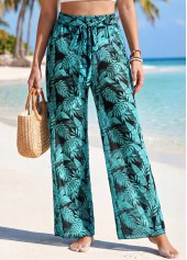 Plants Print Detail Green Elastic Waist Pants