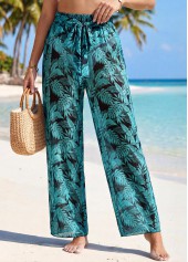 Plants Print Detail Green Elastic Waist Pants | thumb picture 