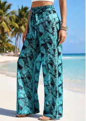 Plants Print Detail Green Elastic Waist Pants | thumb picture 