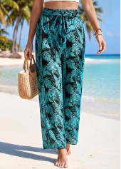 Plants Print Detail Green Elastic Waist Pants | thumb picture 