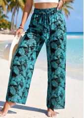 Plants Print Detail Green Elastic Waist Pants | thumb picture 