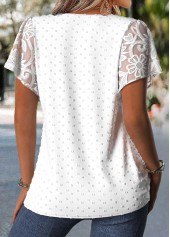 Raw White Patchwork Short Sleeve Round Neck Blouse | thumb picture 