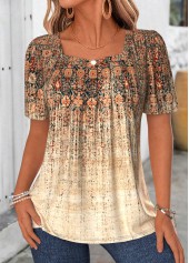 Purple Ditsy Floral Print Patchwork Short Sleeve T Shirt | thumb picture 