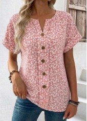 Pink Ditsy Floral Print Tummy Coverage T Shirt