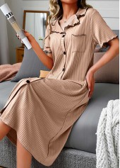 Light Camel Short Sleeve Turn Down Collar Nightdress | thumb picture 