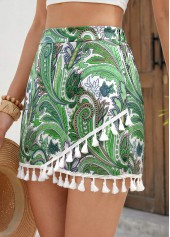 Green Plants Print Zipper Fly High Waisted Shorts | thumb picture 