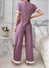 Purple Short Sleeve V Neck Lounge Top and Pants | thumb picture 