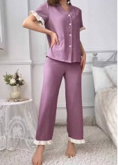 Purple Short Sleeve V Neck Lounge Top and Pants | thumb picture 