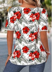 White Floral Print Shirred Short Sleeve T Shirt | thumb picture 