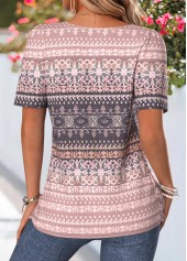 Pink Tribal Print Shirred Short Sleeve T Shirt | thumb picture 