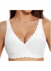 White Color V Neck Detail Bra