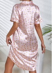 Pink Striped Half Sleeve Turn Down Collar Nightdress | thumb picture 