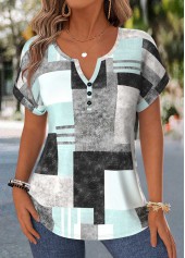Mint Green Geometric Print Tummy Coverage T Shirt