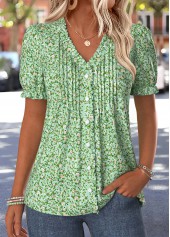 Light Green Ditsy Floral Print Tuck Stitch T Shirt | thumb picture 