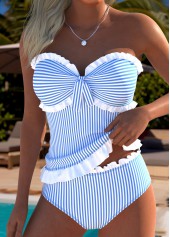 Blue High Waisted Tie Striped Tankini Set | thumb picture 