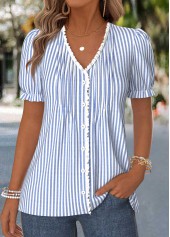 Dusty Blue Striped Frill Short Sleeve T Shirt