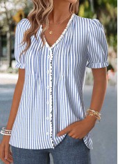 Dusty Blue Striped Frill Short Sleeve T Shirt | thumb picture 