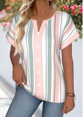 Multi Color Striped Tummy Coverage Short Sleeve Blouse | thumb picture 