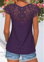 Purple Curved Hem Short Sleeve Split Neck T Shirt | thumb picture 