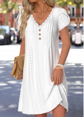 White Short Tuck Stitch V Neck Dress | thumb picture 