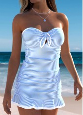 Light Blue Mid Waisted Bowknot Striped Tankini Set | thumb picture 