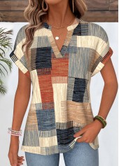 Multi Color Geometric Print Short Sleeve T Shirt