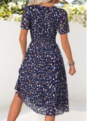 Dark Blue Ditsy Floral Print Smocked Short Sleeve Dress | thumb picture 