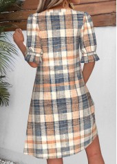 Multi Color Plaid Short Shirred Half Sleeve Dress | thumb picture 