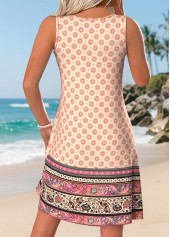 Pink Tribal Print Short Button Sleeveless Split Neck Dress | thumb picture 