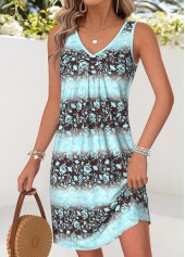 Multi Color Floral Print Short Shirred Sleeveless Dress | thumb picture 