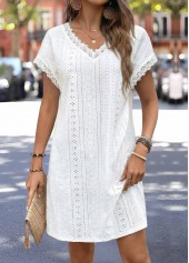 White Short Tummy Coverage V Neck Dress