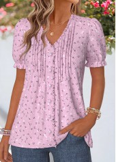 Dusty Purple Floral Print Frill Short Sleeve T Shirt | thumb picture 