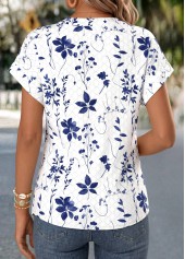 White Floral Print Curved Hem Short Sleeve Blouse | thumb picture 