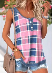 Pink Plaid Layered Sleeveless Scoop Neck Tank Top | thumb picture 