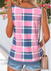 Pink Plaid Layered Sleeveless Scoop Neck Tank Top | thumb picture 