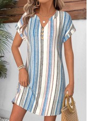 Multi Color Striped Short Tummy Coverage Split Neck Dress | thumb picture 