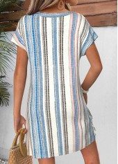 Multi Color Striped Short Tummy Coverage Split Neck Dress | thumb picture 