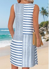 Blue Striped Short Tummy Coverage Sleeveless V Neck Dress | thumb picture 