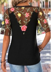 Black Curved Hem Half Sleeve V Neck T Shirt | thumb picture 