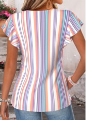 Multi Color Striped Shirred Short Sleeve T Shirt | thumb picture 