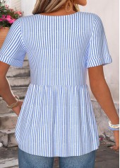 Blue Striped Curved Hem Short Sleeve T Shirt | thumb picture 