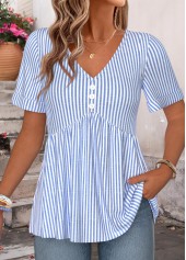 Blue Striped Curved Hem Short Sleeve T Shirt | thumb picture 
