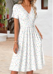 White Polka Dot Double Side Pockets Short Sleeve Dress | thumb picture 
