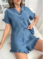Denim Blue Short Sleeve Lounge Top and Shorts