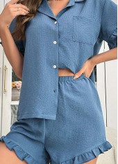 Denim Blue Short Sleeve Lounge Top and Shorts | thumb picture 